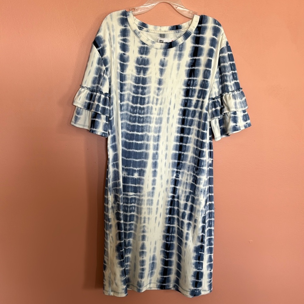 Girls White & Blue tie dye dress XL